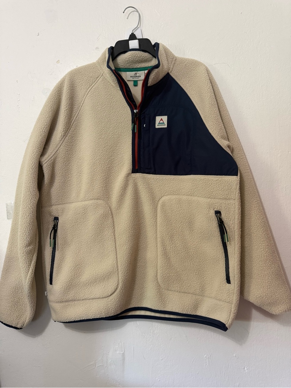 Passenger Offgrid 1/2 Zip Recycled Polar-Lined Sherpa Fleece Size Large Oatmeal